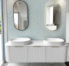 BONDI WALL HUNG FLUTED CURVE VANITY 1800mm - SATIN WHITE (GOLD HANDLE)