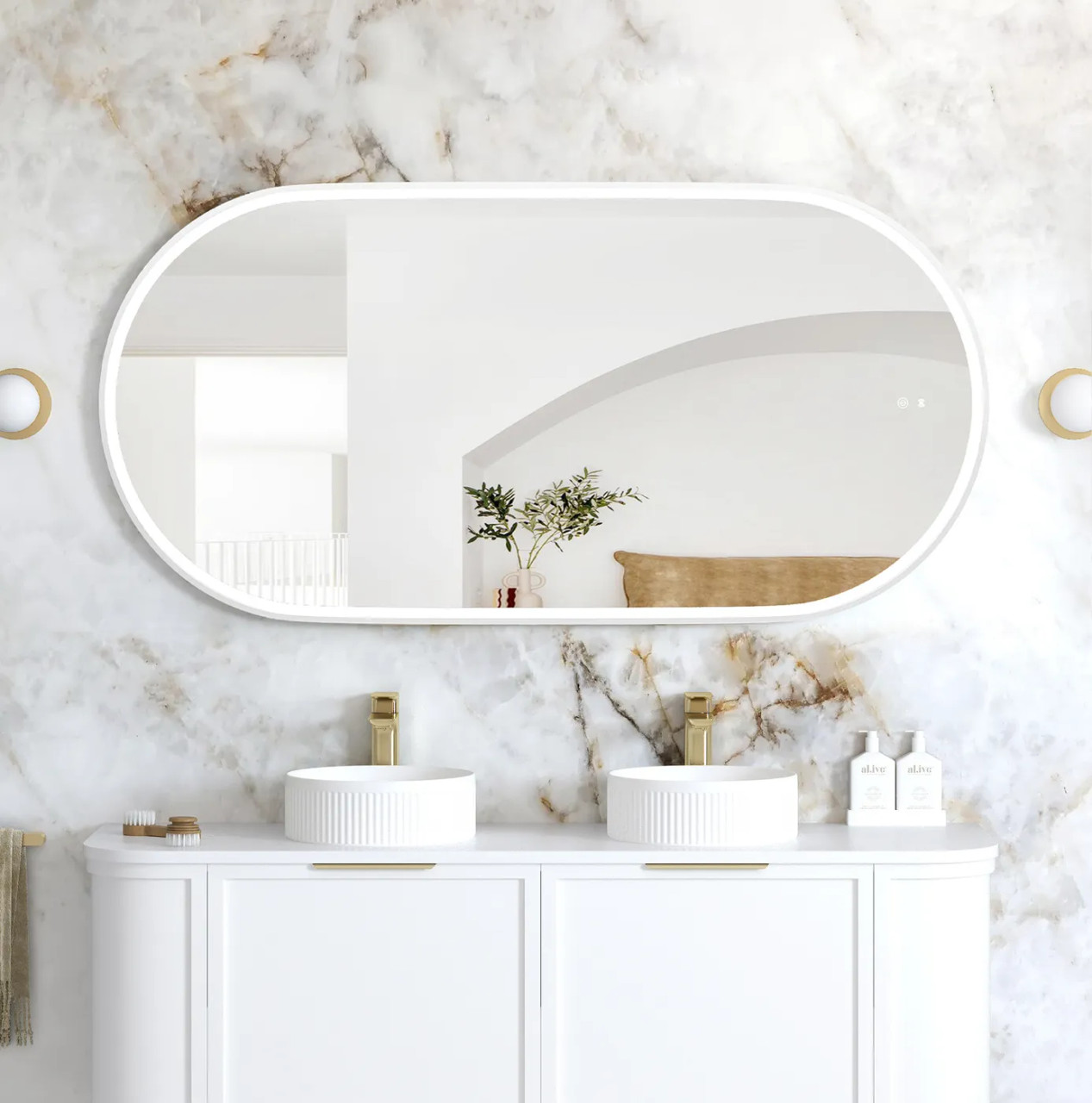 LED NOOSA 1500x750mm WHITE METAL FRAME MIRROR - WHO Bathroom Warehouse