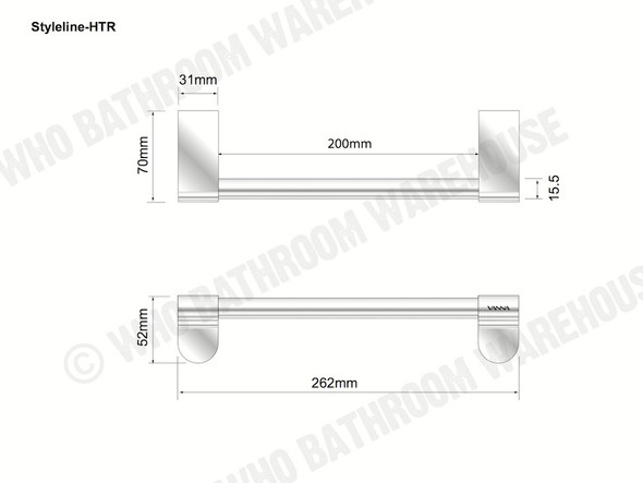 Styleline Hand Towel Rail Bathroom Accessory (Polished Chrome) - 12013