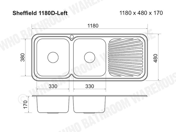 Sheffield 1180D Kitchen Sink/Trough (Polished Stainless) - 12357 Sheffield 1180D Kitchen Sink/Trough (Polished Stainless) - 12357