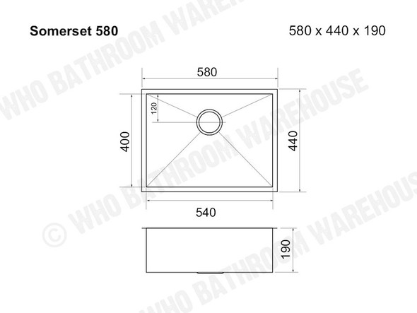 Rosa Single Bowl Kitchen Sink 580 x 440mm Stainless Steel