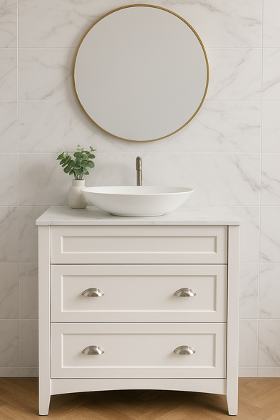 Charlotte 900mm Free Standing Vanity Cabinet Only (White Satin Matte)
