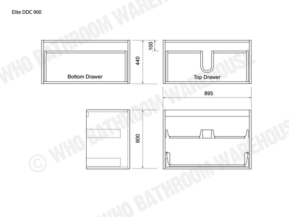 Elite/DDC900/Vanity-DRAWER Cabinet  White Gloss