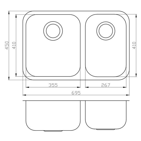 Cora Double Bowl Undermount Sink 695 x 450mm Sink