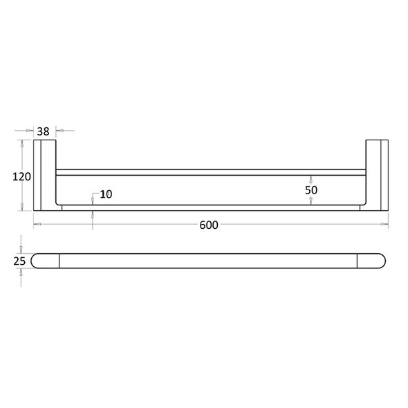 Flores Double Towel Rail 600 mm/Matt Black