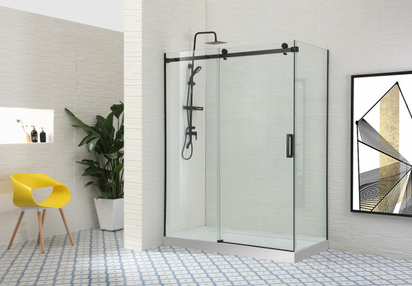 Square Frameless Adjustable Black Wall to Wall Sliding Shower Screen