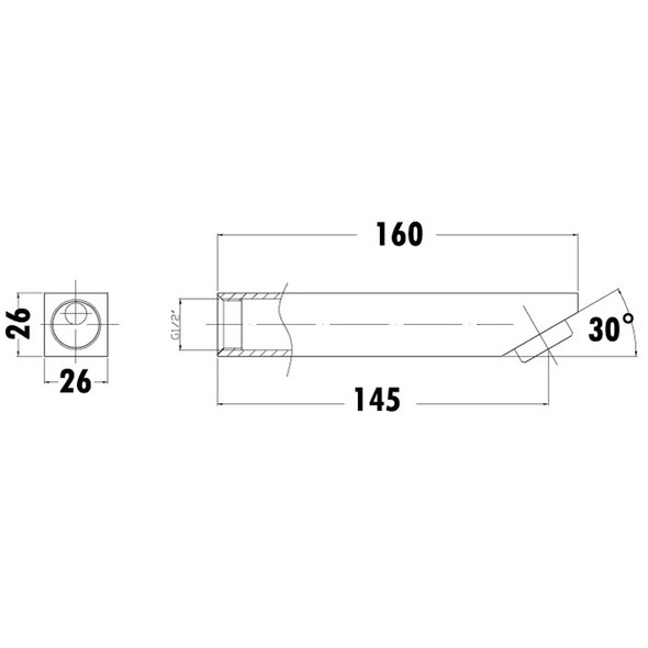 YALE SQUARE SPOUT 160mm CHROME