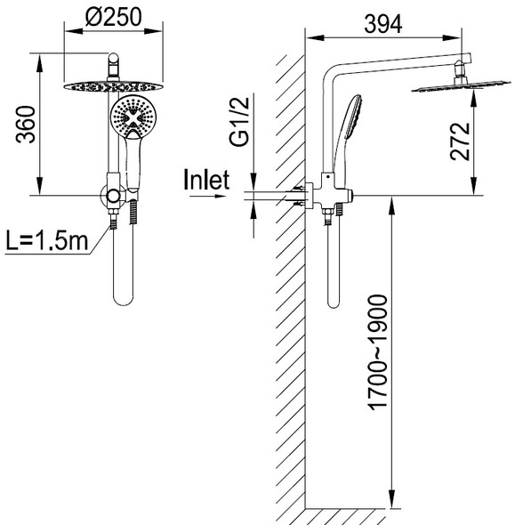 Montella Shower Rail Set Chrome (250mm Shower Head)