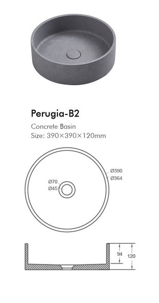 Perugia 390x120mm Round Concrete Basin (Inc. Waste) French Grey