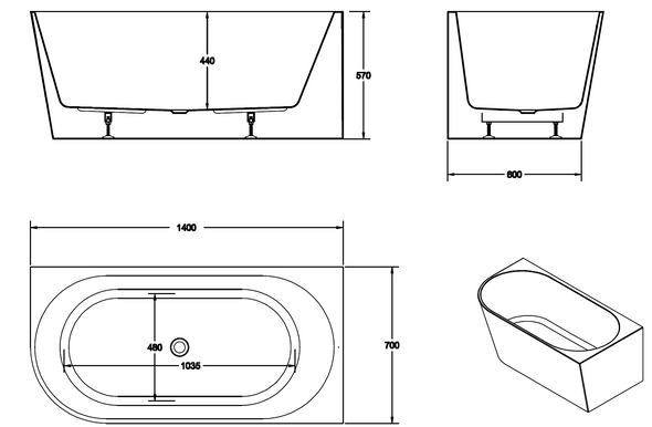 Clifton 1400 Right Corner Bath Gloss White