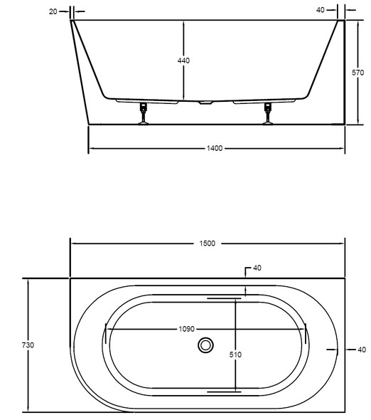 Clifton 1500 Right Corner Bath Gloss White