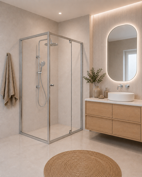 PACEY SEMI-FRAME CORNER PIVOT DOOR SHOWER SCREEN CHROME