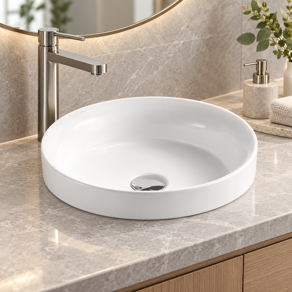 ROUND SEMI RECESSED BASIN 360x360x120 - GLOSS WHITE