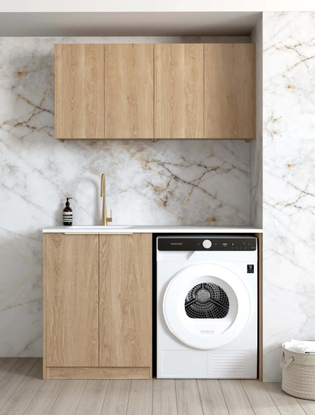 LAUNDRY KIT 1305mm (A) - BYRON/BONDI NATURAL OAK - PURE WHITE STONE TOP