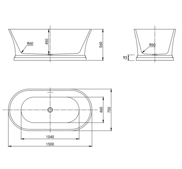 HAMPTON FREESTANDING BATH GLOSS WHITE with OVERFLOW