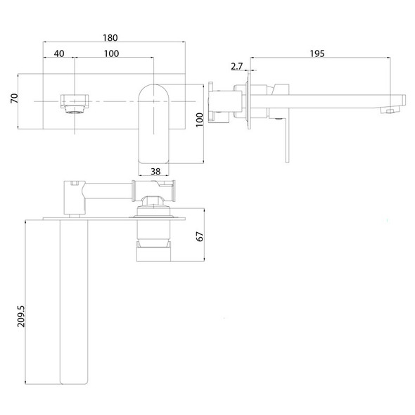 FLORES WALL BASIN/BATH MIXER WITH SPOUT - MATT BLACK