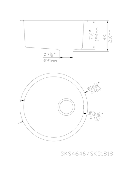 MATTE BLACK TOP/UNDERMOUNT ROUND SINK 466MM