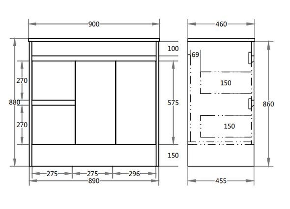 POLAR 900 LH FLOOR MOUNT PVC VANITY CABINET ONLY GLOSS WHITE  POLAR 900 LH FLOOR MOUNT PVC VANITY CABINET ONLY GLOSS WHITE