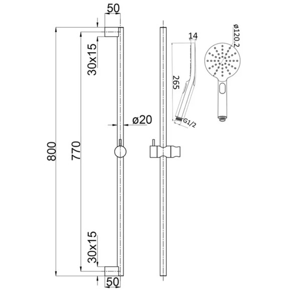 CORA SLIDING SHOWER RAIL SET MATTE BLACK