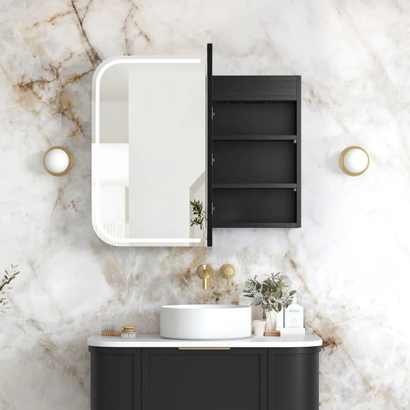 LED NEWPORT SHAVING CABINET 900(W)x750(H) - BLACK OAK 