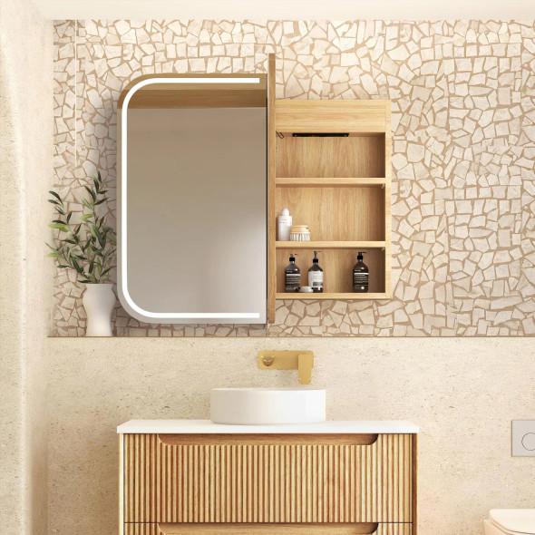 LED NEWPORT SHAVING CABINET 900(W)x750(H) - NATURAL OAK 