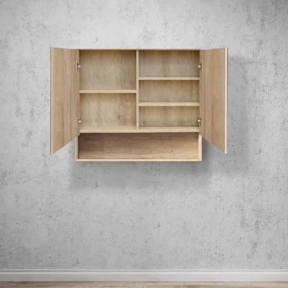 BYRON SHAVING CABINET WITH SHELF 900mm - NATURAL OAK BYRON SHAVING CABINET WITH SHELF 900mm - NATURAL OAK