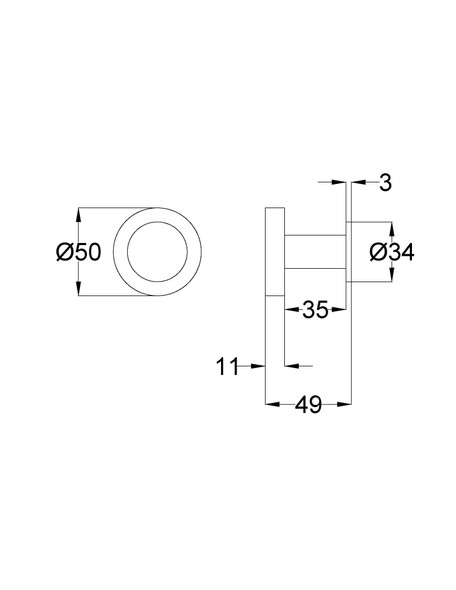 Otus Slimline SS304  Robe Hook Chrome