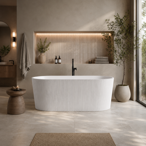 GEORGIE V-GROOVE FLUTED FREESTANDING BATH 1500 - MATTE WHITE