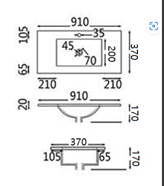 CERAMIC SLIMLINE TOP SQUARE BASIN 900mm