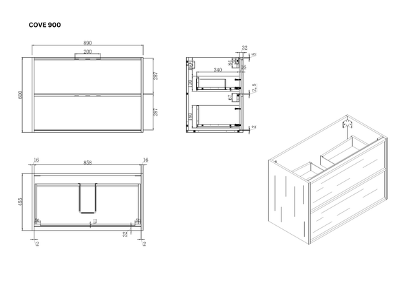 COVE LIGHT OAK VANITY - 900 DD