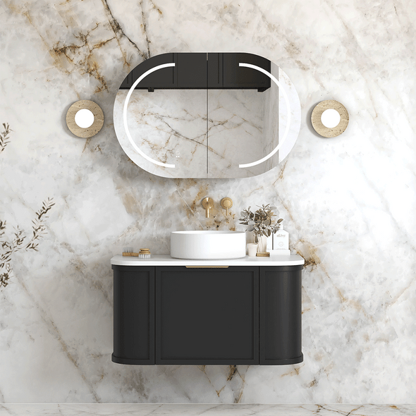 HAMPSHIRE 900MM SATIN BLACK WALL HUNG CURVE VANITY HAMPSHIRE 900MM SATIN BLACK WALL HUNG CURVE VANITY