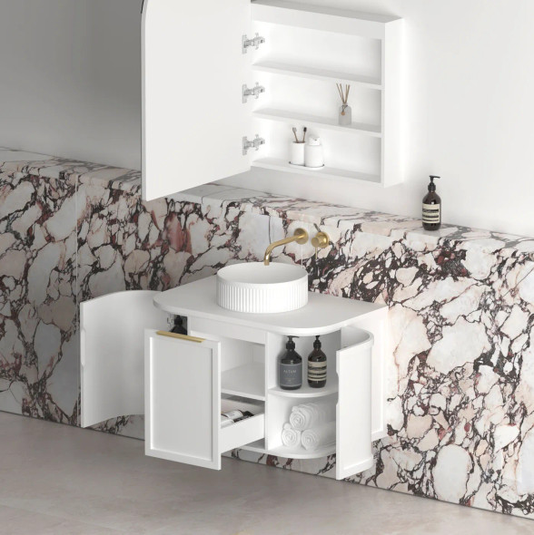 HAMPSHIRE 750MM SATIN WHITE WALL HUNG CURVE VANITY (12TH & NTH ONLY) HAMPSHIRE 750MM SATIN WHITE WALL HUNG CURVE VANITY (12TH & NTH ONLY)