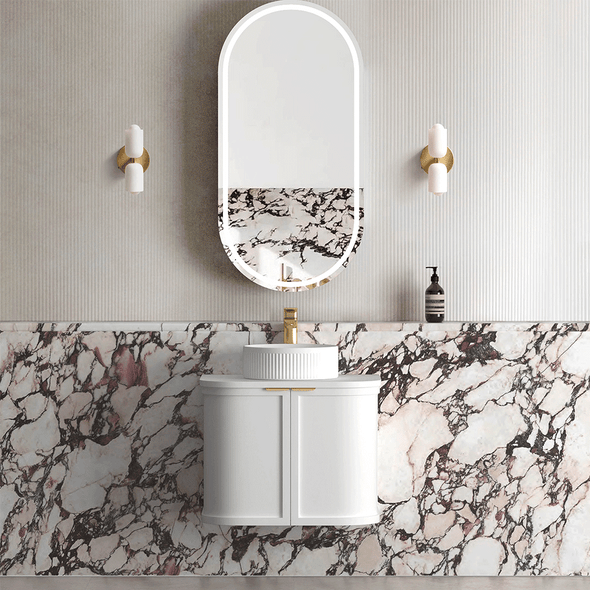 HAMPSHIRE 600MM SATIN WHITE WALL HUNG CURVE VANITY (12TH & NTH ONLY)