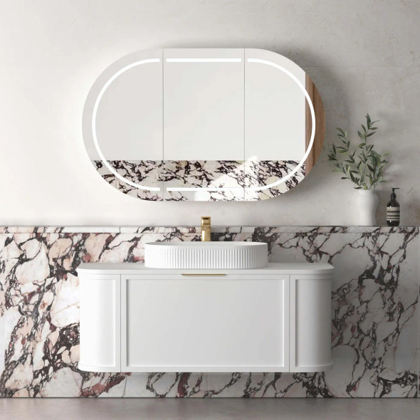 HAMPSHIRE 1200MM SATIN WHITE WALL HUNG CURVE VANITY (12TH & NTH ONLY)