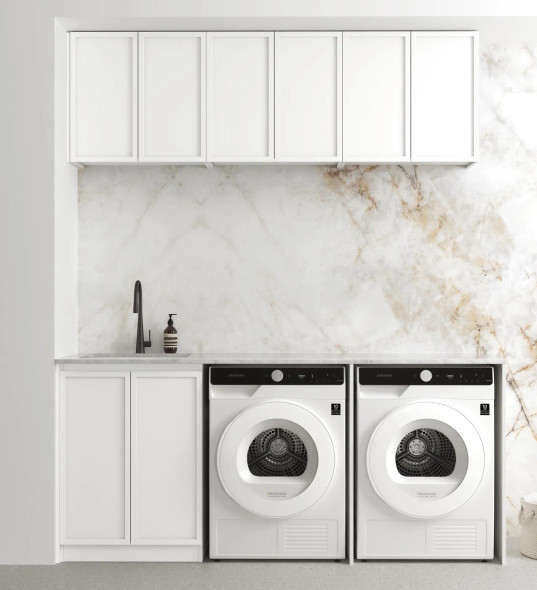 LAUNDRY KIT 1960mm (A) - HAMPSHIRE WHITE - CLOUDY CARRARA STONE TOP