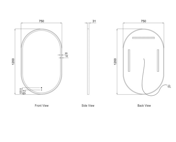 LED NOOSA 1200x750mm GOLD METAL FRAME MIRROR