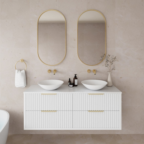 ROME WALL HUNG FLUTED VANITY DOUBLE BOWL 1200mm - MATTE WHITE