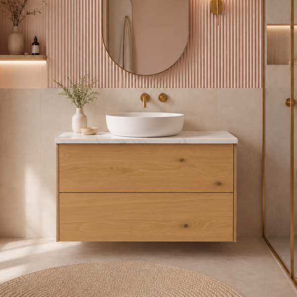 HARLEY OAK VANITY - Double Drawers 750mm