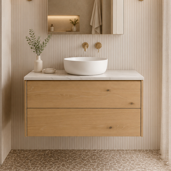 HARLEY OAK VANITY - Double Drawers 900mm