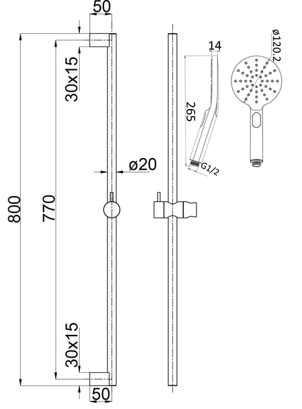 CORA RAIL SHOWER - BRUSHED COPPER
