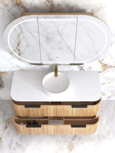 HAVANA 1200mm FLUTED CURVED WALL HUNG VANITY - WOODLAND OAK