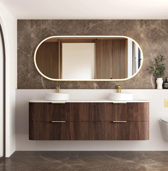 HAVANA 1800mm FLUTED CURVED WALL HUNG VANITY - SABLE WALNUT 