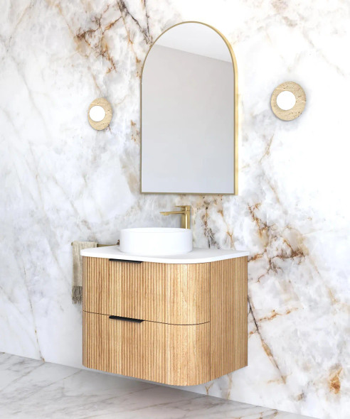 HAVANA 750mm FLUTED CURVED WALL HUNG VANITY - WOODLAND OAK