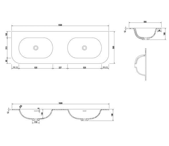 CHLOE 1500x500 SILK MATTE WHITE TOP WITH BASIN