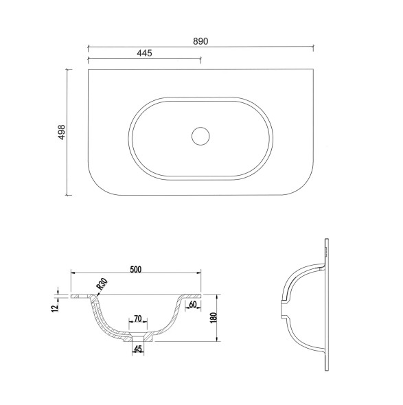 CHLOE 900x500 SILK MATTE WHITE TOP WITH BASIN