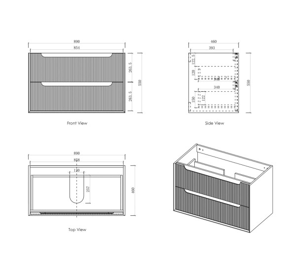 BYRON FLUTED VANITY - 900MM WOODLAND OAK 
