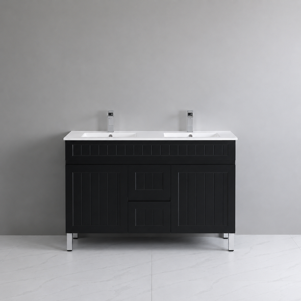 ACACIA FLOOR STANDING VANITY W/ KICK 1200 (DOUBLE BASIN) - MATTE BLACK