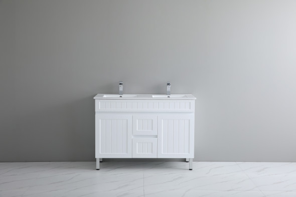 ACACIA FLOOR STANDING VANITY W/ KICK 1200 (DOUBLE BASIN) - MATTE WHITE