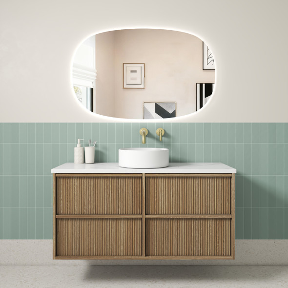 VENETTA FLUTED FRAMED WALL HUNG VANITY 1200MM HARVEST OAK 