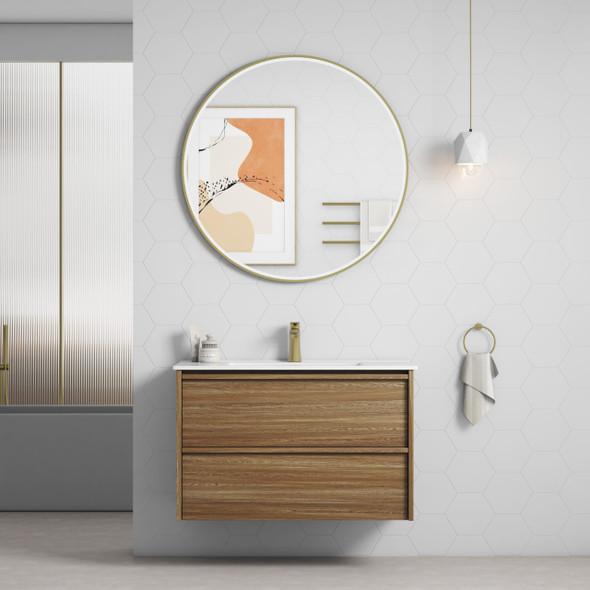 VENETTA FRAMED WALL HUNG VANITY 900mm HARVEST OAK